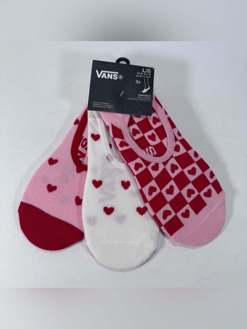 Vans No Show Canoodle Socks 3 pack Red Pink White Women Size 11-14.5/Large